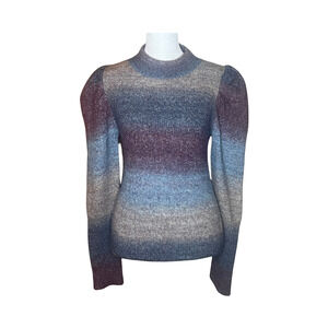 Womens Multi-color Ombre Mock Neck Sweater S Puff Sleeve Whimsigoth Twee Cozy